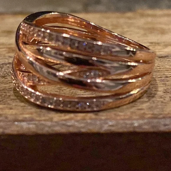 New Pandora Sparkling & Polished Lines ring 925-14k rose gold, CZs 2 sizes - Picture 6 of 10